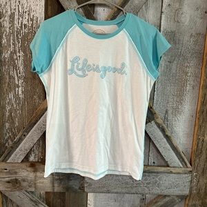 Life is Good blue & white short sleeve top